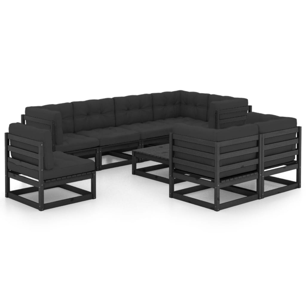 9-tlg. Garten-Lounge-Set mit Kissen Kiefer Massivholz